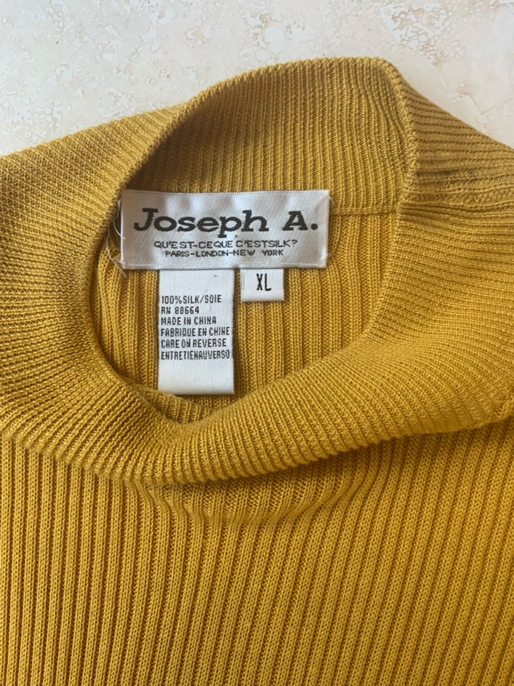 Classic Joseph  A. Mustard Ribbed Mock Neck Sweater SZ XLG NWT - Picture 5 of 7